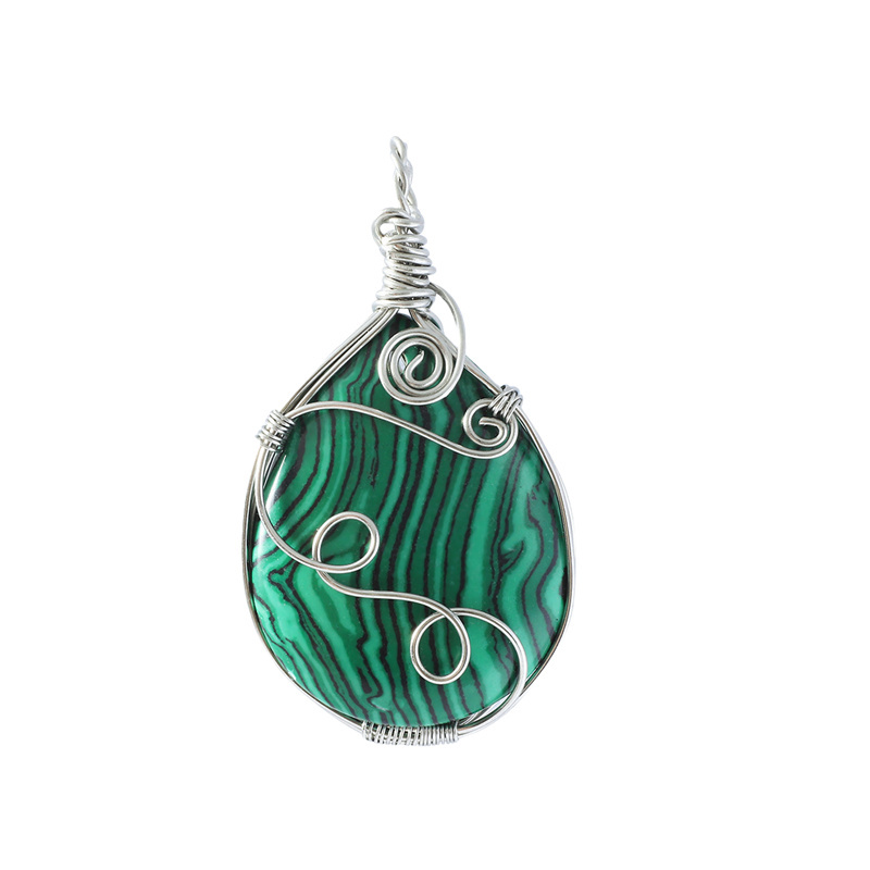 Gemstone 25x35MM Teardrop Wrapped Steel Wire Stone Pendant (28X50MM)