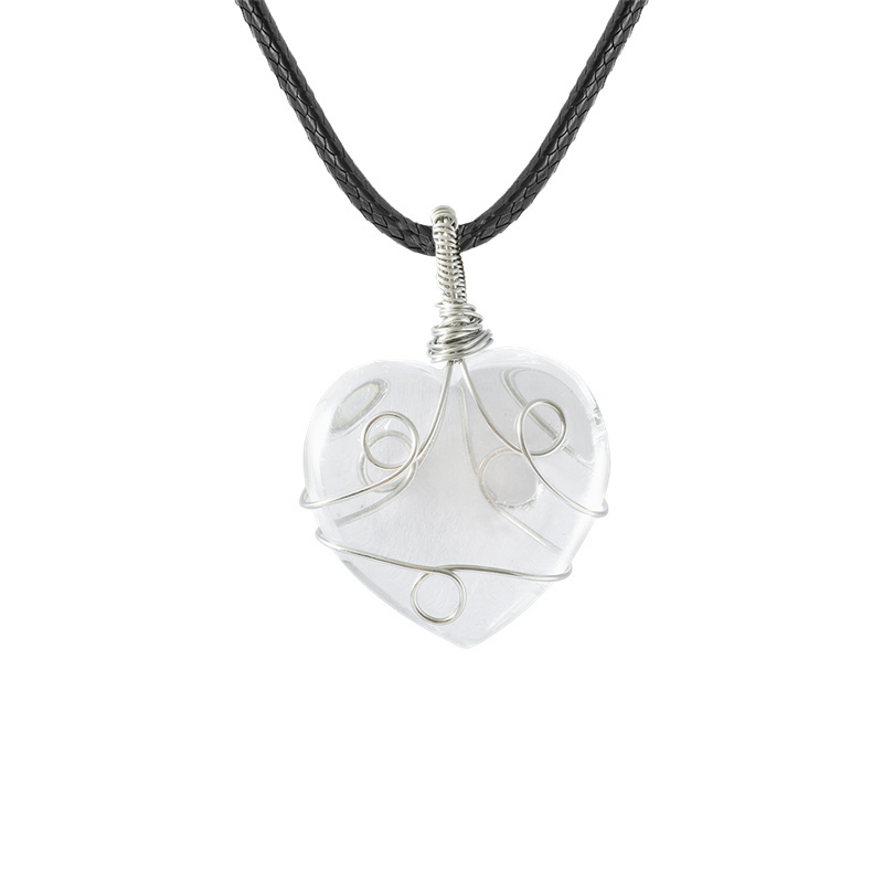 Gemstone 30MM Heart Wrapped Steel Wire Stone Pendant