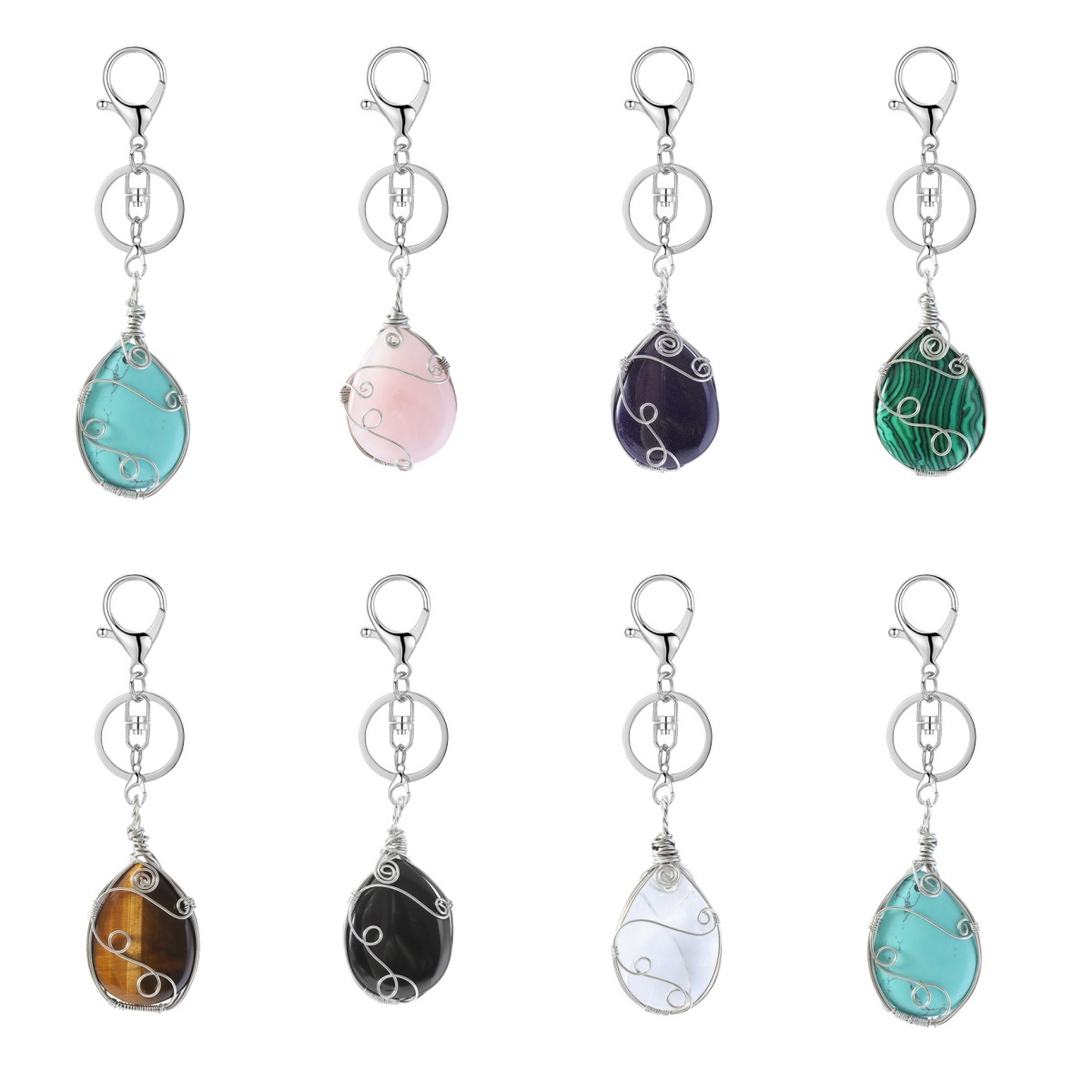 Gemstone 25x35MM Teardrop Wrapped Steel Wire Stone Pendant (28X50MM)