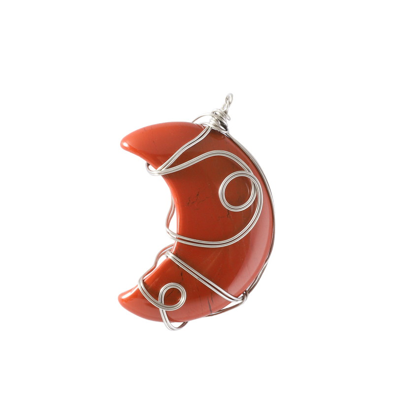 Natural Gemstone Steel Wire Moon Pendant for Making Jewelry