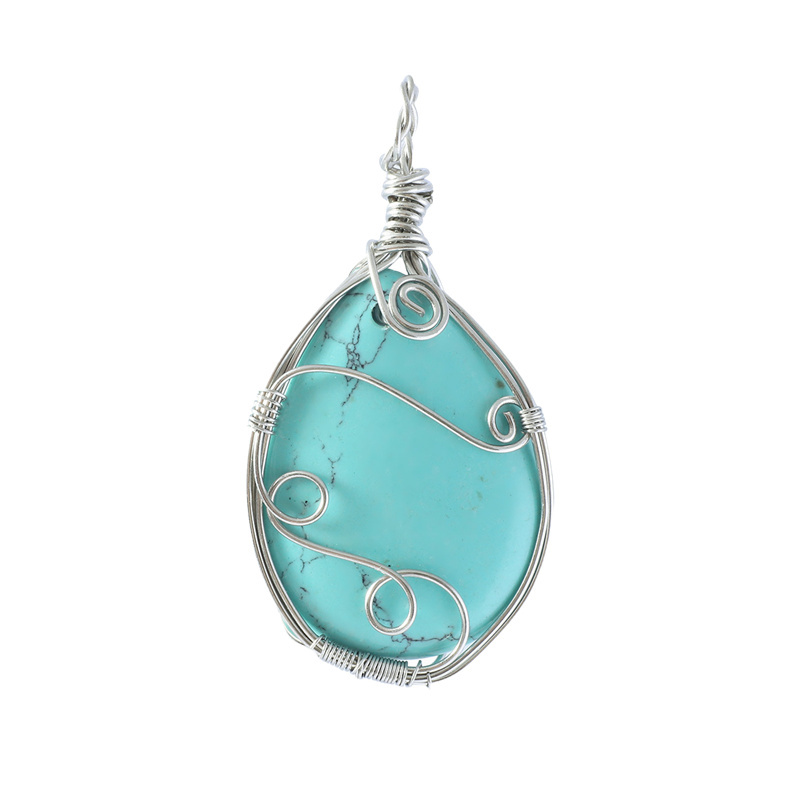 Gemstone 25x35MM Teardrop Wrapped Steel Wire Stone Pendant (28X50MM)