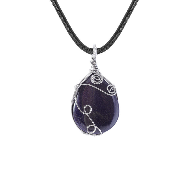 Gemstone 25x35MM Teardrop Wrapped Steel Wire Stone Pendant (28X50MM)