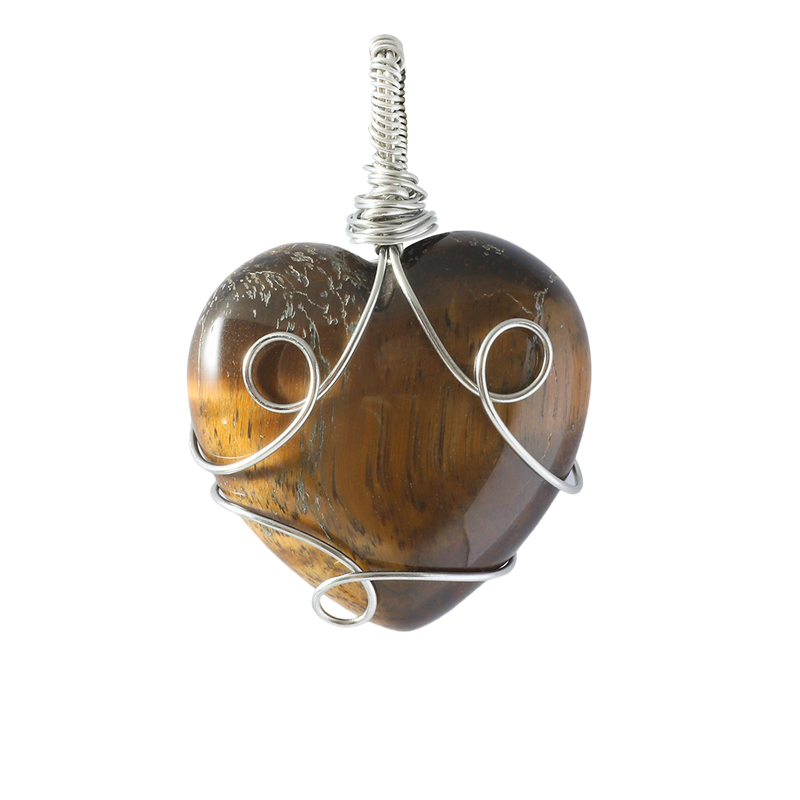 Gemstone 30MM Heart Wrapped Steel Wire Stone Pendant