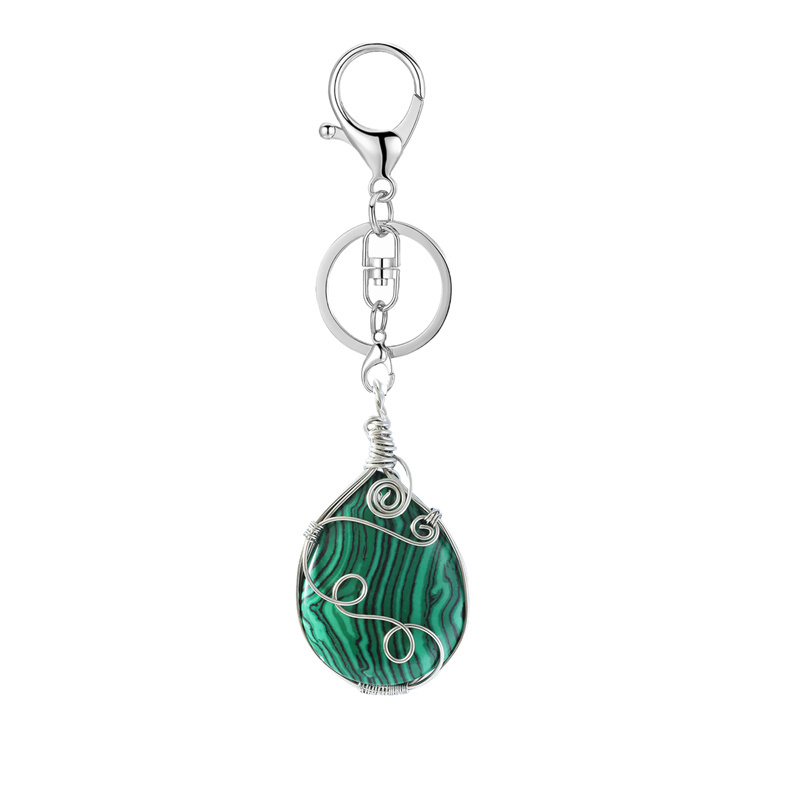 Gemstone 25x35MM Teardrop Wrapped Steel Wire Stone Pendant (28X50MM)
