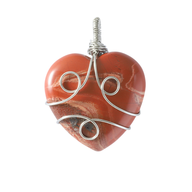 Gemstone 30MM Heart Wrapped Steel Wire Stone Pendant