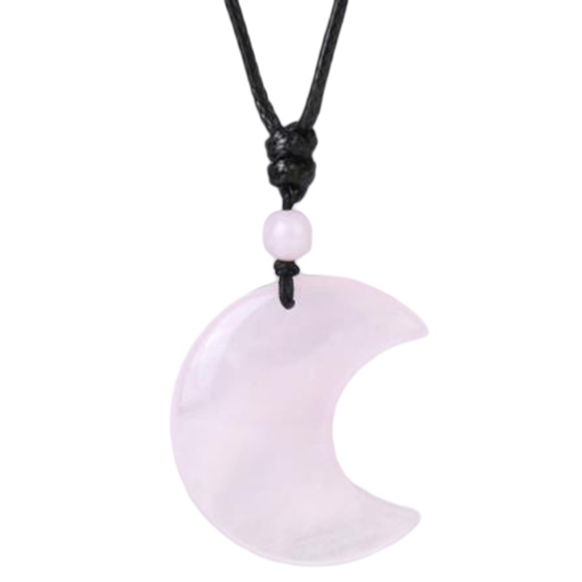 Handmade Craved Moon Gemstone Pendant Necklace Adjustable Rope