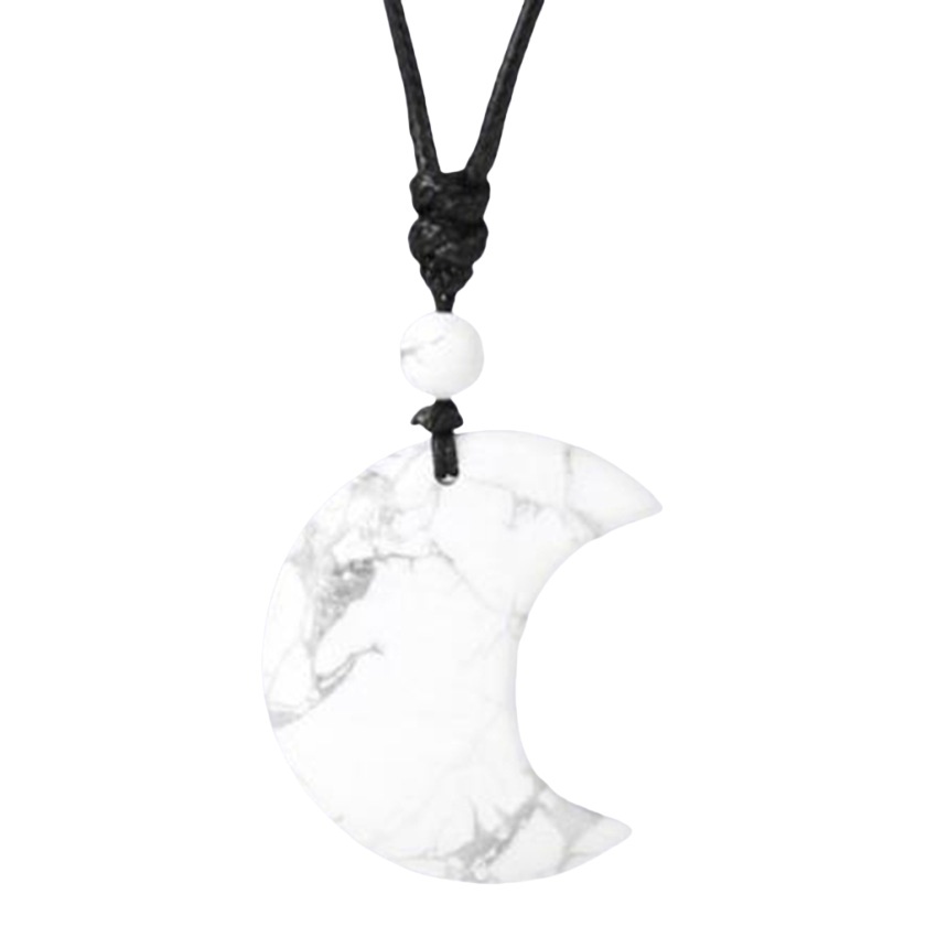 Handmade Craved Moon Gemstone Pendant Necklace Adjustable Rope