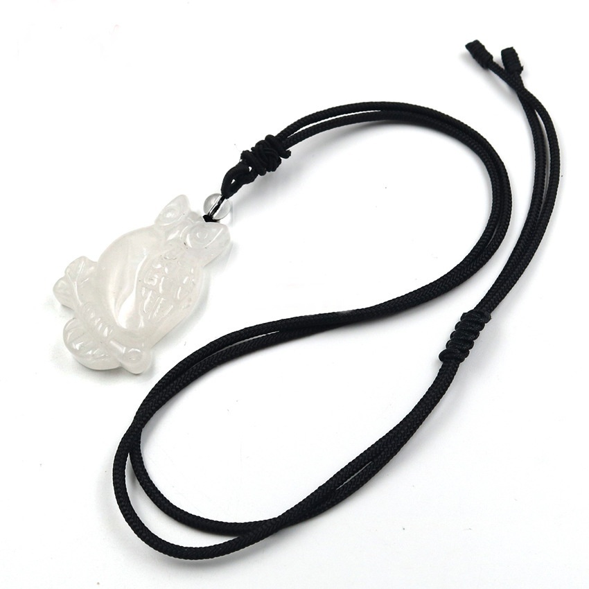 Handmade Craved Owl Gemstone Pendant Necklace Adjustable Rope