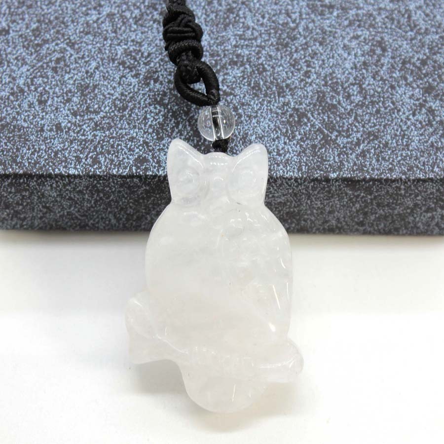 Handmade Craved Owl Gemstone Pendant Necklace Adjustable Rope