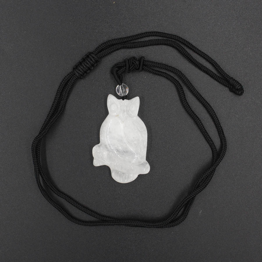 Handmade Craved Owl Gemstone Pendant Necklace Adjustable Rope