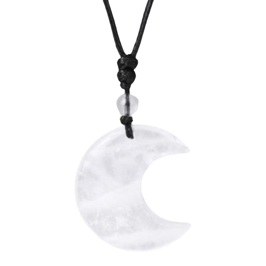 Handmade Craved Moon Gemstone Pendant Necklace Adjustable Rope