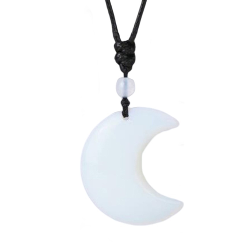 Handmade Craved Moon Gemstone Pendant Necklace Adjustable Rope