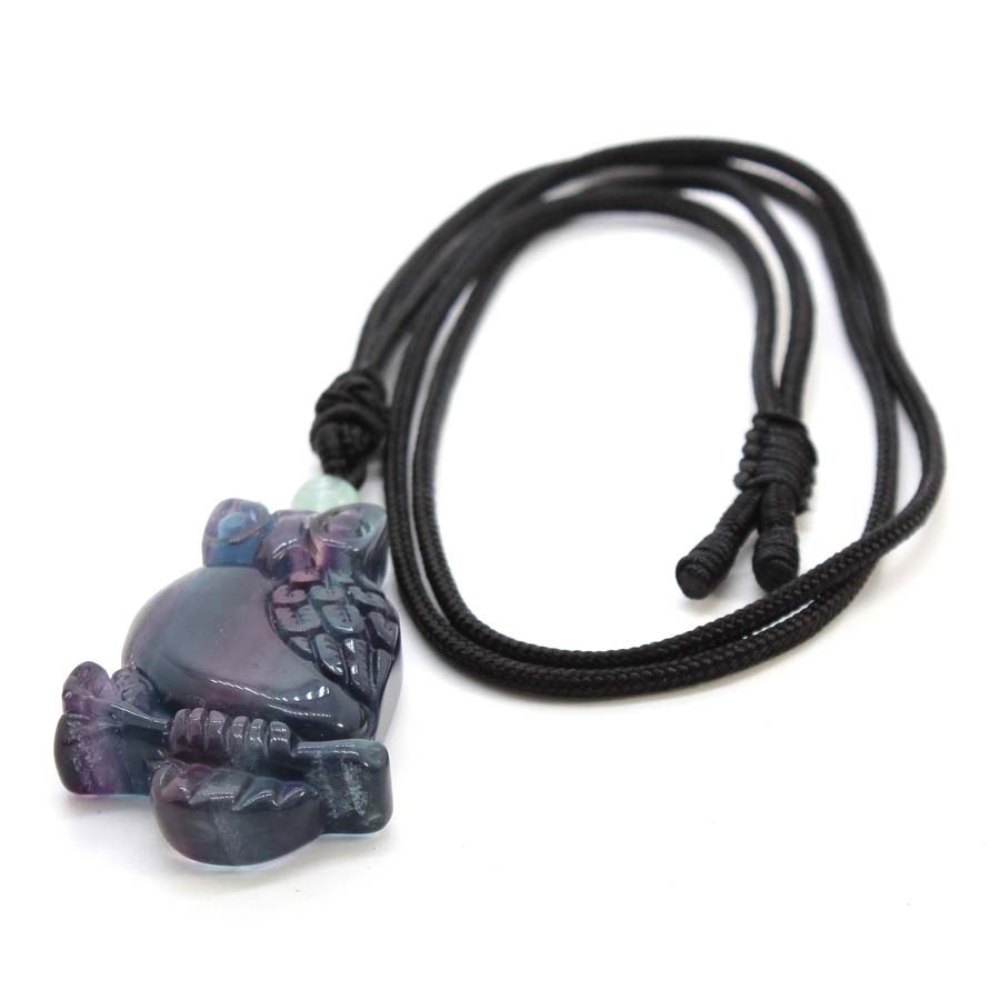 Handmade Craved Owl Gemstone Pendant Necklace Adjustable Rope