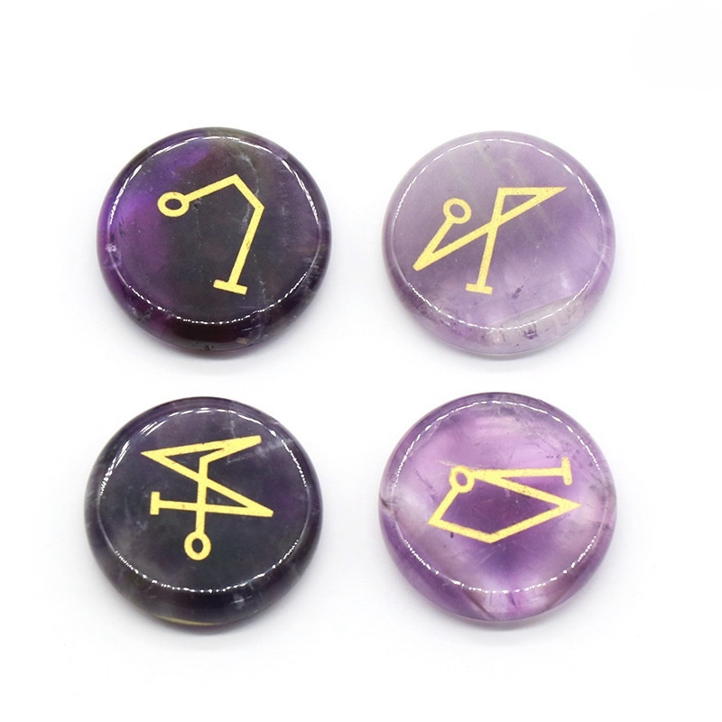 25MM Stone Disc Ornament 4PCS Handmade Craved Angle Spiritual Symbols