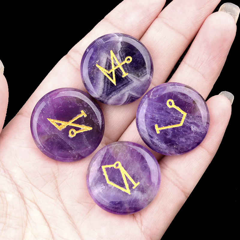 25MM Stone Disc Ornament 4PCS Handmade Craved Angle Spiritual Symbols