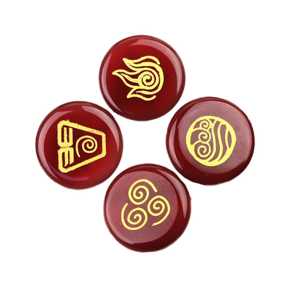 25MM Stone Disc Ornament 4PCS Handmade Craved Greece Spiritual Symbols(Earth+Air+Water+Fire)