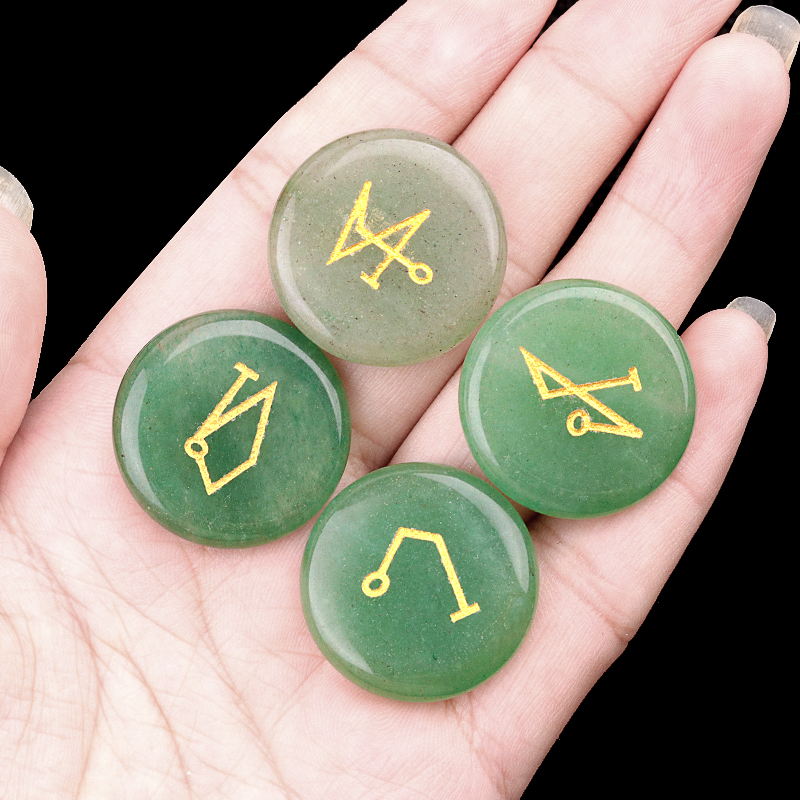 Black Obsidian 25MM Stone Disc Ornament 4PCS Handmade Craved Angle Spiritual Symbols