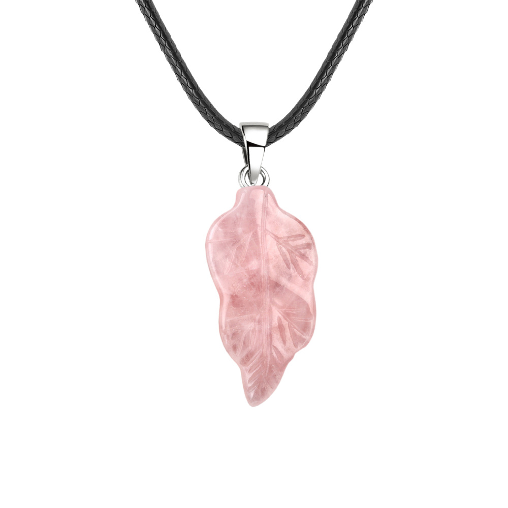 Handmade Craved Gemstone Leaf  Pendant  (Approx 23X47MM) Necklace 45CM Black Cord