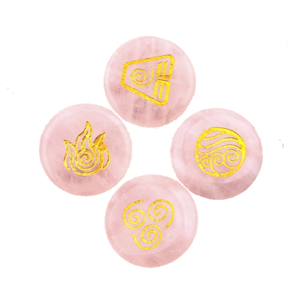 25MM Stone Disc Ornament 4PCS Handmade Craved Greece Spiritual Symbols(Earth+Air+Water+Fire)