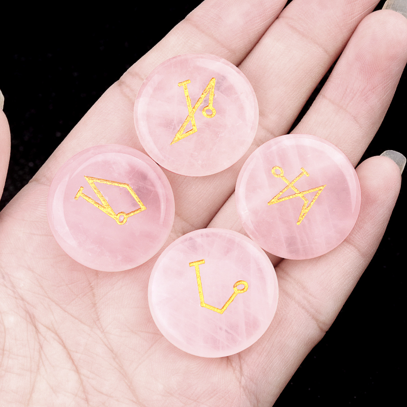 25MM Stone Disc Ornament 4PCS Handmade Craved Angle Spiritual Symbols