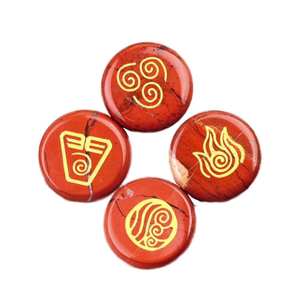 25MM Stone Disc Ornament 4PCS Handmade Craved Greece Spiritual Symbols(Earth+Air+Water+Fire)