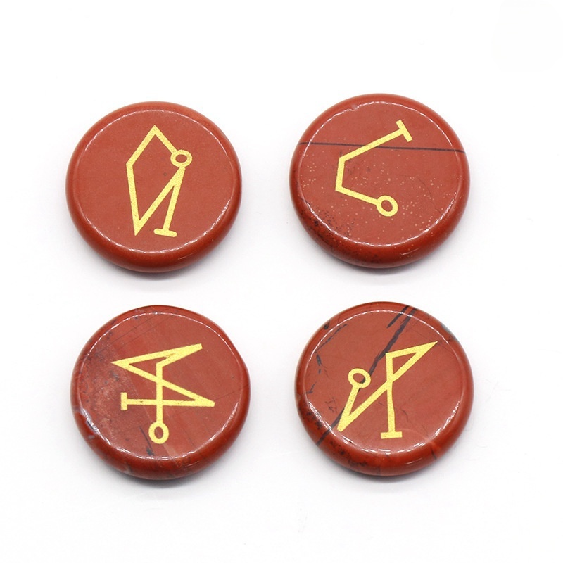 25MM Stone Disc Ornament 4PCS Handmade Craved Angle Spiritual Symbols
