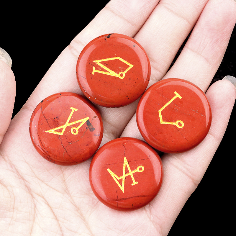 25MM Stone Disc Ornament 4PCS Handmade Craved Angle Spiritual Symbols