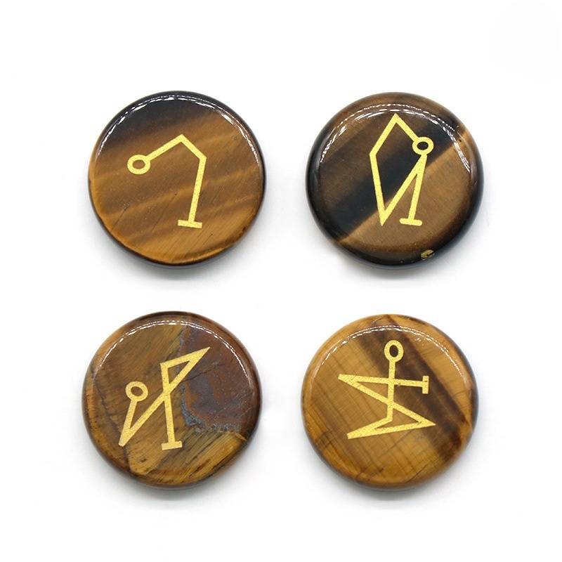 25MM Stone Disc Ornament 4PCS Handmade Craved Angle Spiritual Symbols