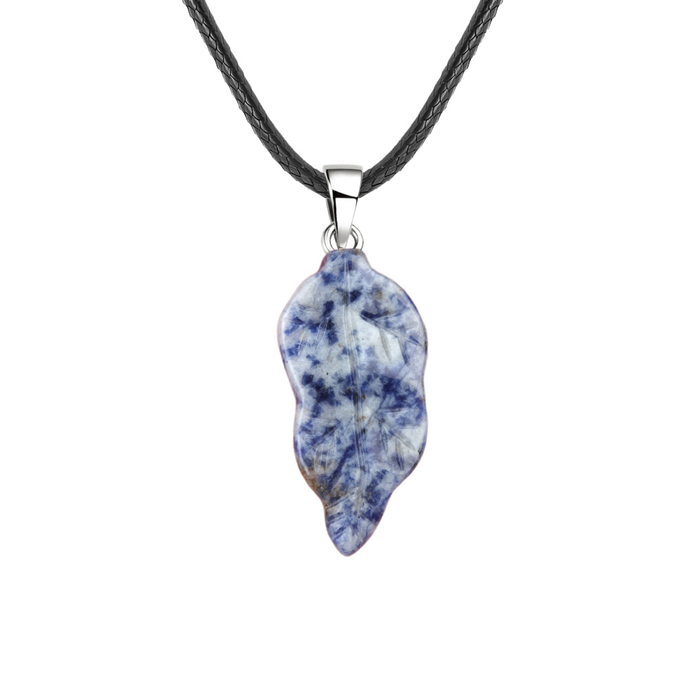 Handmade Craved Gemstone Leaf  Pendant  (Approx 23X47MM) Necklace 45CM Black Cord