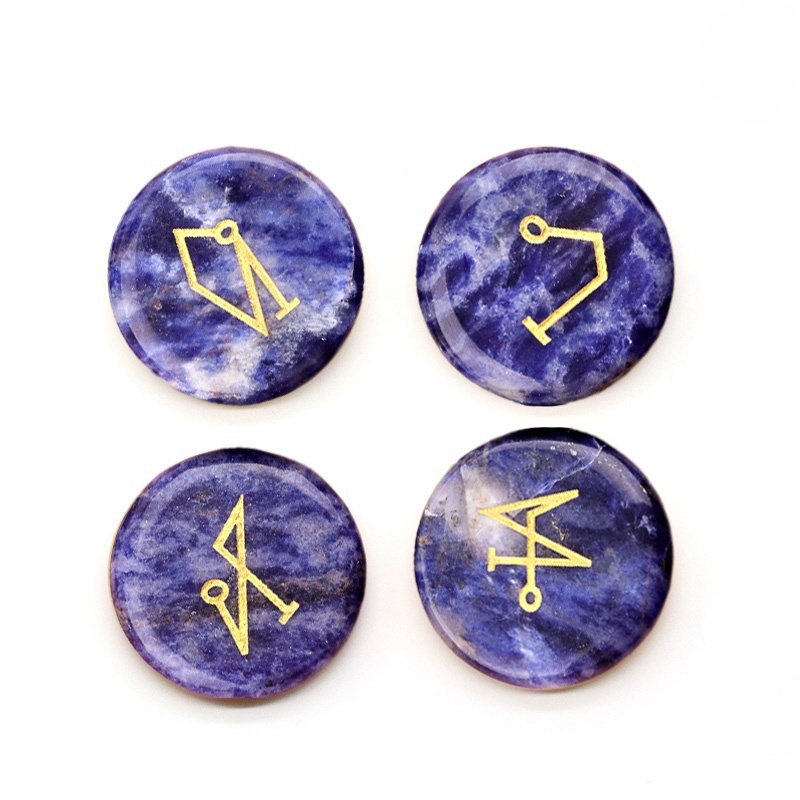 Black Obsidian 25MM Stone Disc Ornament 4PCS Handmade Craved Angle Spiritual Symbols