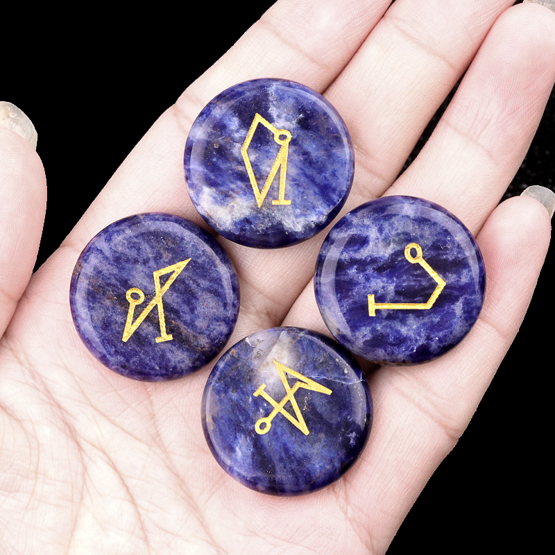 Quartz Crystal 25MM Stone Disc Ornament 4PCS Handmade Craved Angle Spiritual Symbols