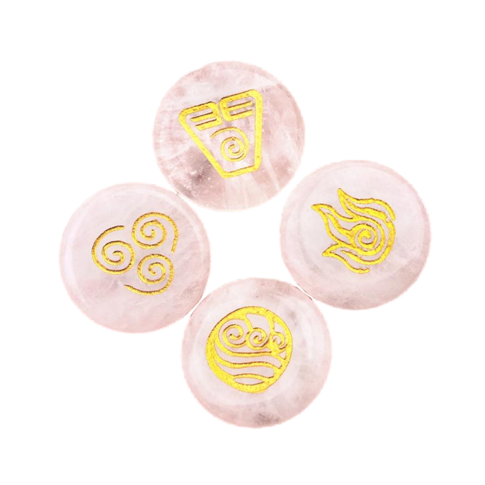 25MM Stone Disc Ornament 4PCS Handmade Craved Greece Spiritual Symbols(Earth+Air+Water+Fire)