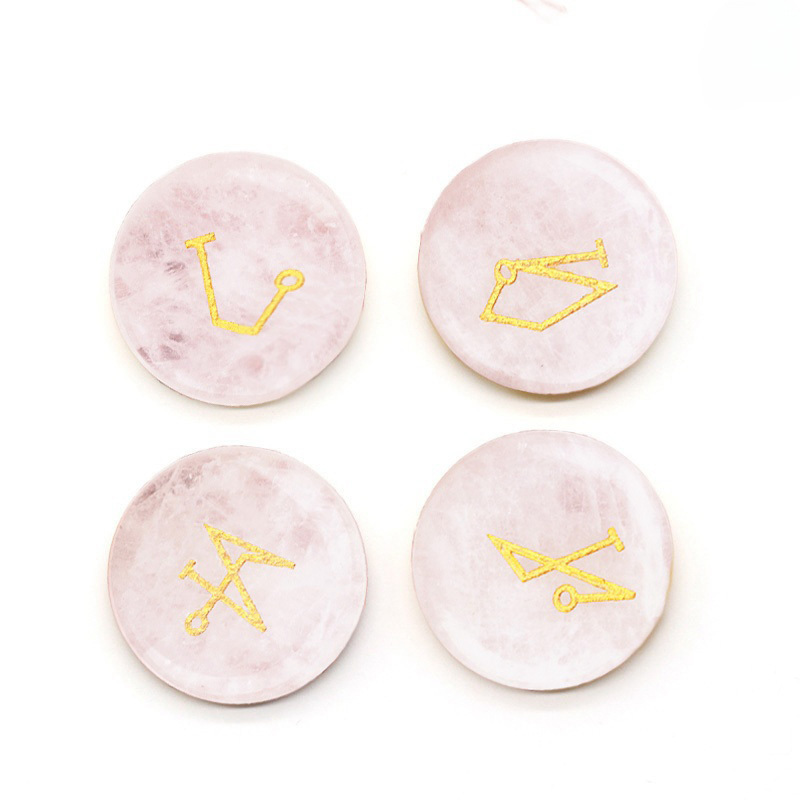 25MM Stone Disc Ornament 4PCS Handmade Craved Angle Spiritual Symbols