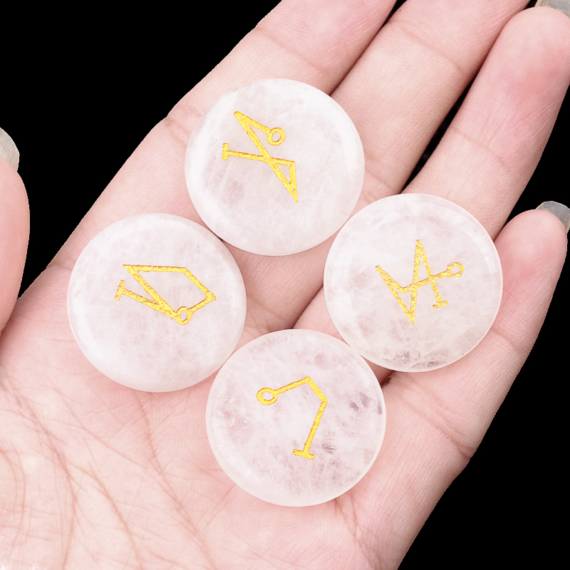 25MM Stone Disc Ornament 4PCS Handmade Craved Angle Spiritual Symbols