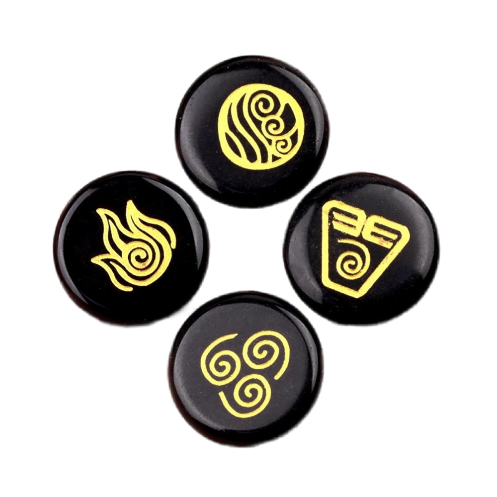 25MM Stone Disc Ornament 4PCS Handmade Craved Greece Spiritual Symbols(Earth+Air+Water+Fire)