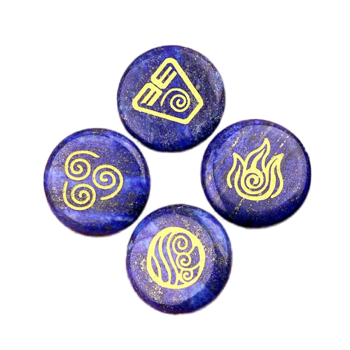 Green Aventurine 25MM Stone Disc Ornament 4PCS Handmade Craved Greece Spiritual Symbols(Earth+Air+Water+Fire)