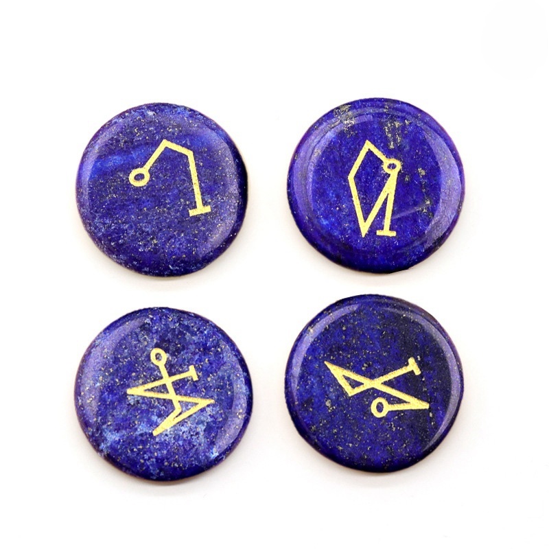Black Obsidian 25MM Stone Disc Ornament 4PCS Handmade Craved Angle Spiritual Symbols