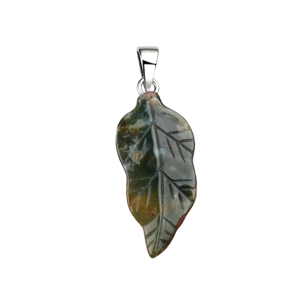 Handmade Craved Gemstone Leaf  Pendant for Making Jewelry  (Approx 23X47MM)