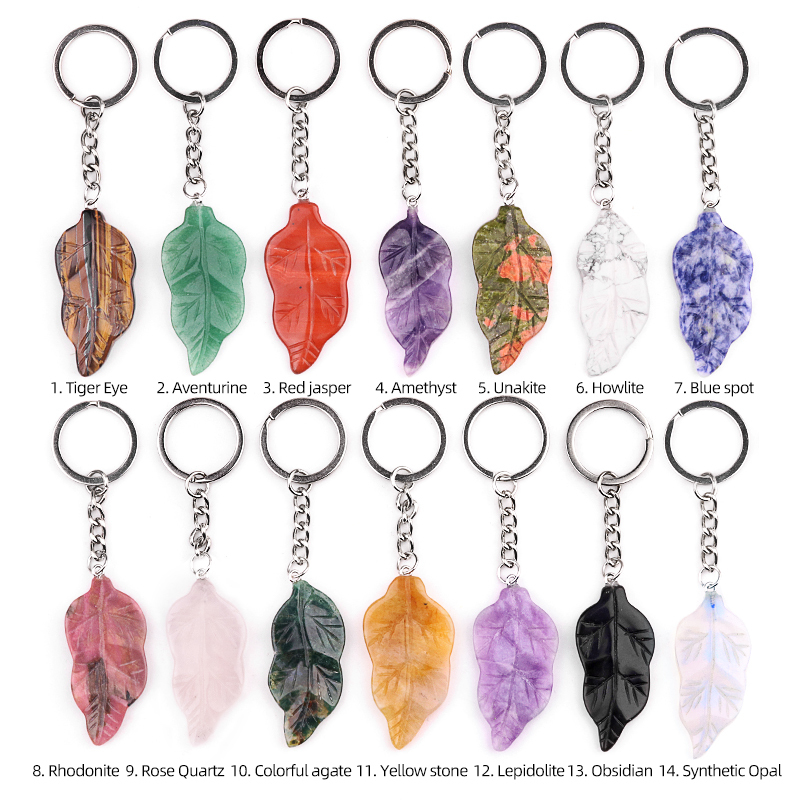 Handmade Craved Gemstone Leaf  Pendant  (Approx 23X47MM) Keychain