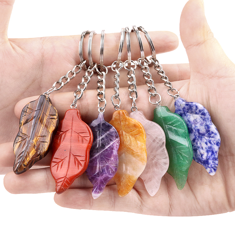 Handmade Craved Gemstone Leaf  Pendant  (Approx 23X47MM) Keychain