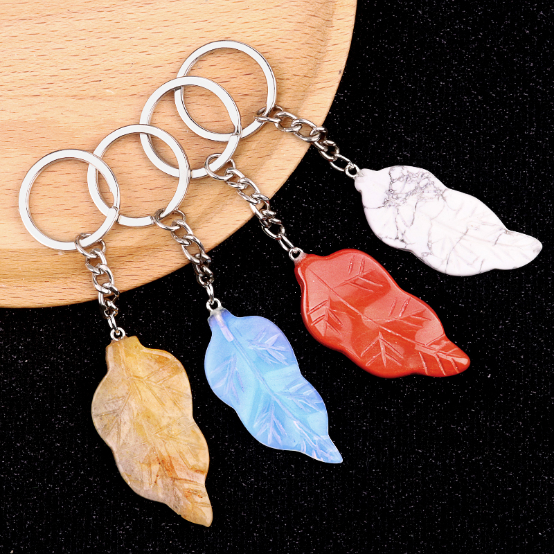 Handmade Craved Gemstone Leaf  Pendant  (Approx 23X47MM) Keychain
