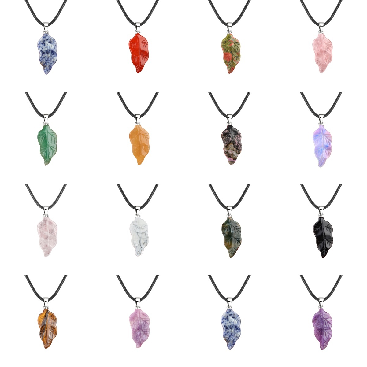 Handmade Craved Gemstone Leaf  Pendant  (Approx 23X47MM) Necklace 45CM Black Cord