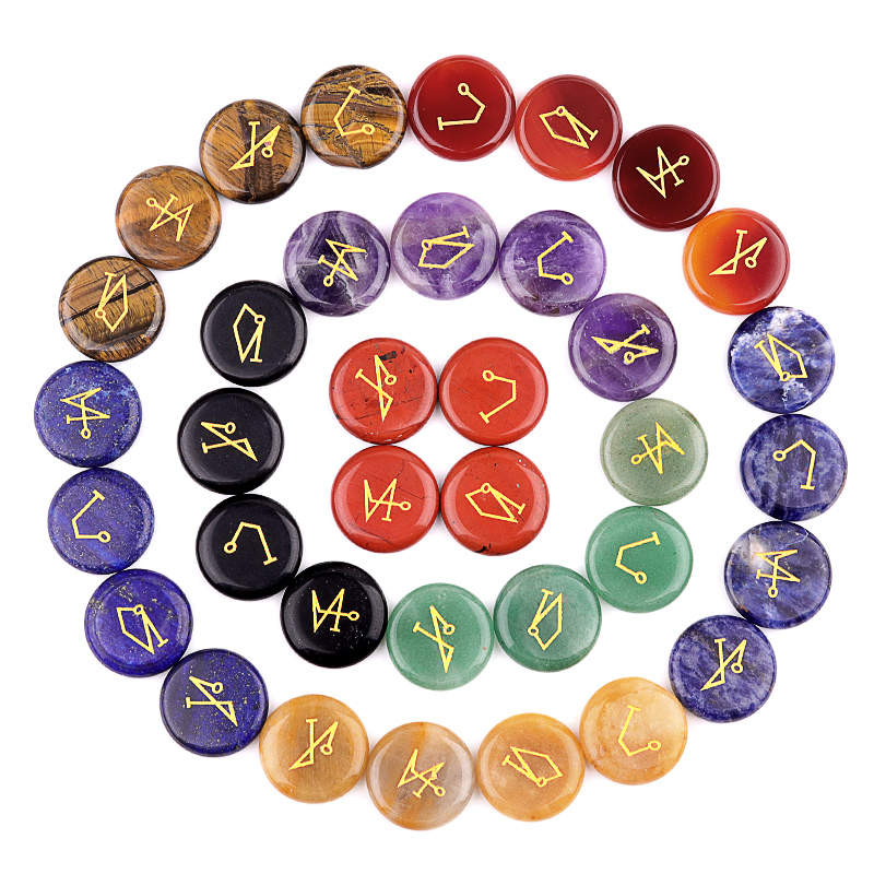 25MM Stone Disc Ornament 4PCS Handmade Craved Angle Spiritual Symbols