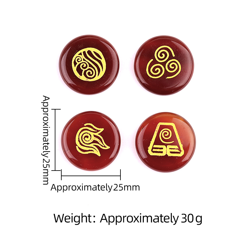 25MM Stone Disc Ornament 4PCS Handmade Craved Greece Spiritual Symbols(Earth+Air+Water+Fire)