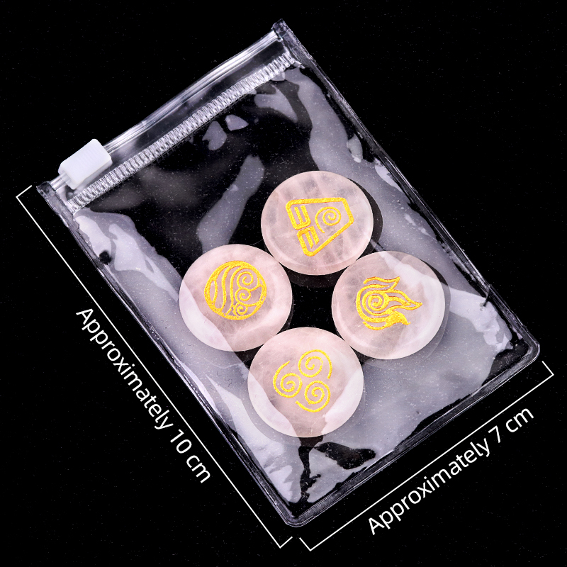 25MM Stone Disc Ornament 4PCS Handmade Craved Greece Spiritual Symbols(Earth+Air+Water+Fire)