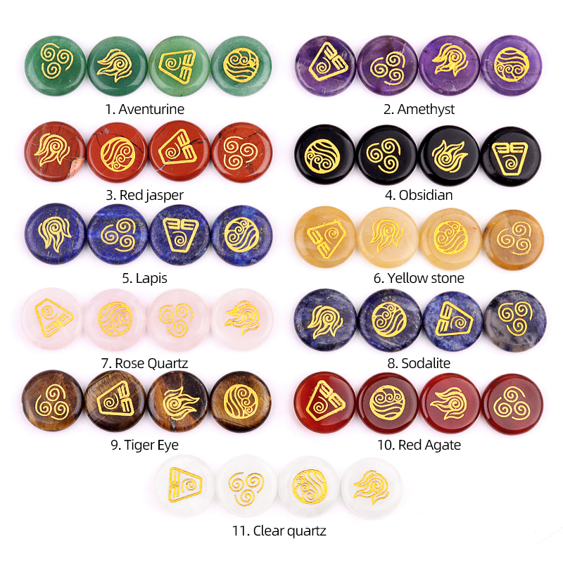25MM Stone Disc Ornament 4PCS Handmade Craved Greece Spiritual Symbols(Earth+Air+Water+Fire)