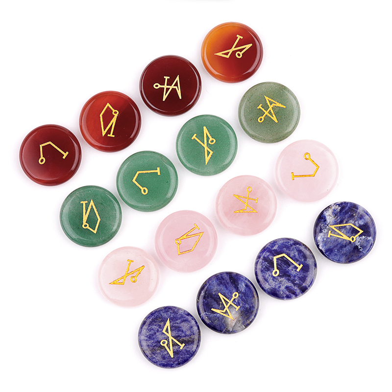 25MM Stone Disc Ornament 4PCS Handmade Craved Angle Spiritual Symbols