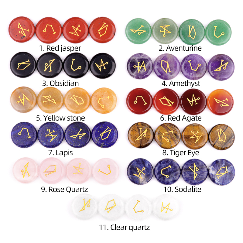 25MM Stone Disc Ornament 4PCS Handmade Craved Angle Spiritual Symbols