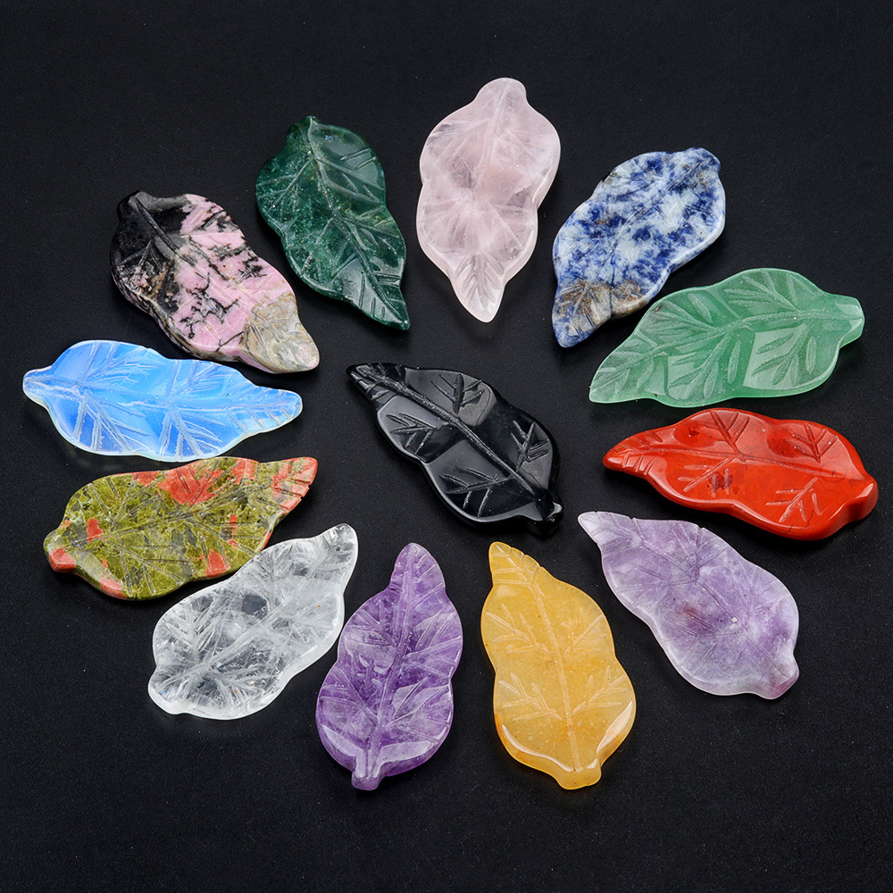 Handmade Craved Gemstone Leaf for Home Decor (Approx 23X47MM)