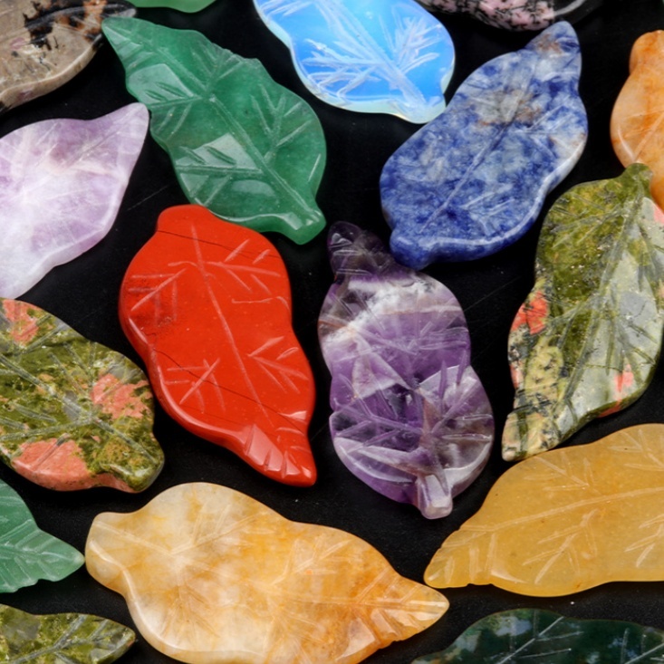 Handmade Craved Gemstone Leaf for Home Decor (Approx 23X47MM)
